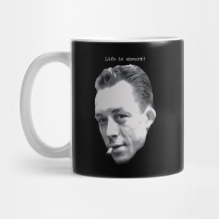 Albert Camus ~ Life is absurd (light text for dark products) Mug